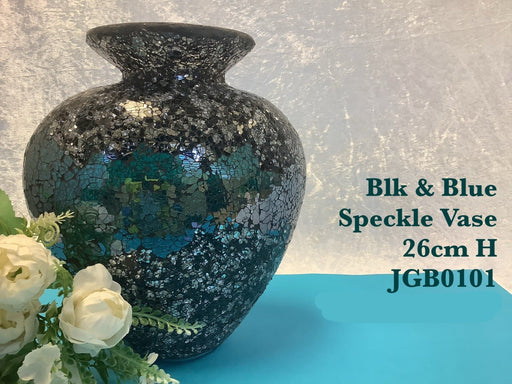 JGB - Glass Vase - Black & Blue Speckle 26cm