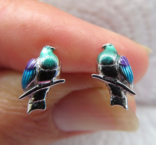 Wildside XP59 - Sterling Silver Enamel Kereru Stud Earrings