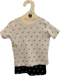 Kiwi & Friends - 2-pk Tees Black/Silver Marle - All over Fern (00) 3-6 mths