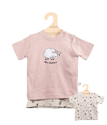 Kiwi & Friends - 2-pk Tees Blush/Cream – Kiwi & Sheep (2) 18-24 mths