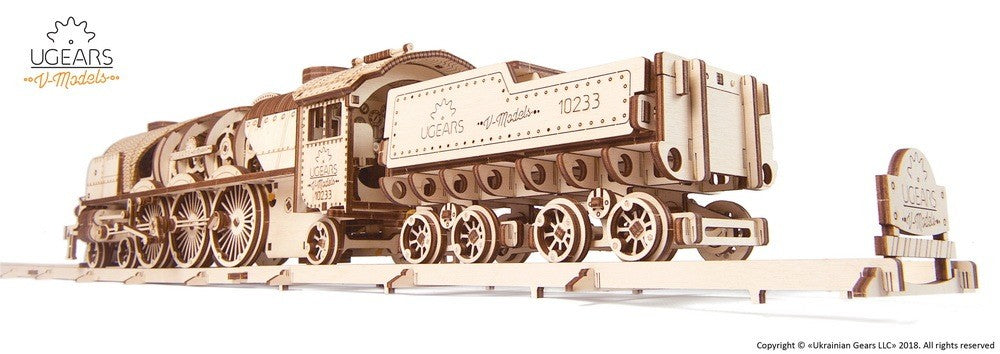 V-Express Steam Train With Tender Mechanical Wooden Model