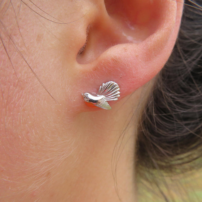 Wildside XP57 - Sterling Silver Enamel Fantail Stud Earrings