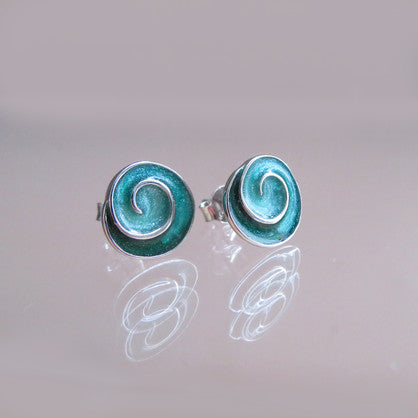 Wildside XP56 - Sterling Silver Enamel Koru Stud Earrings