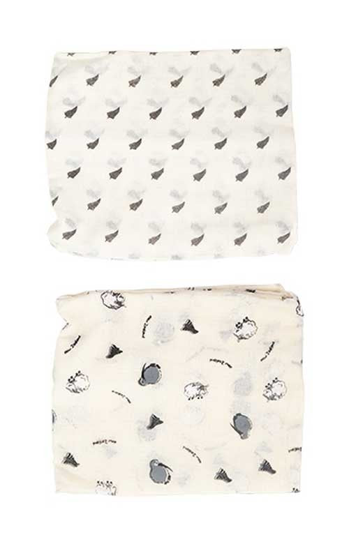 Kiwi & Friends - 2-Pk Muslin Baby Swaddle Wrap - Natural