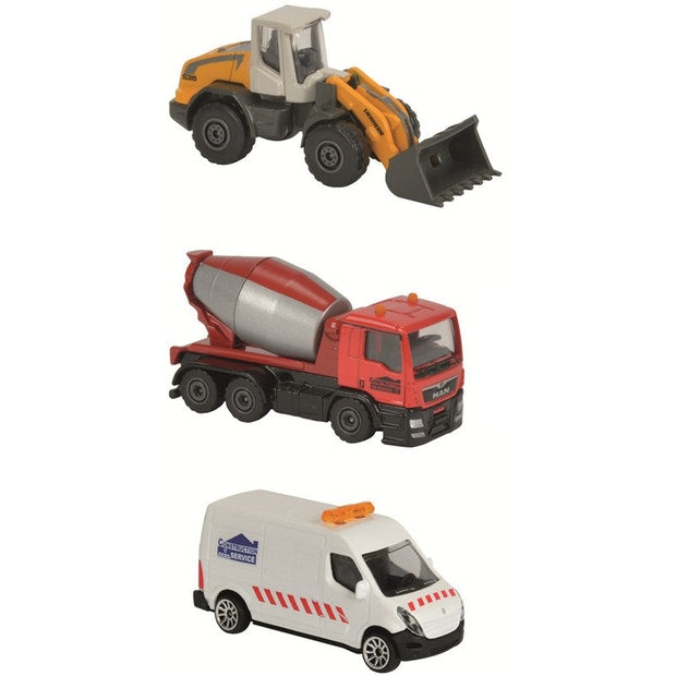 Majorette: Construction Vehicles 3 pce set - Service Van, Loader, Cement Truck